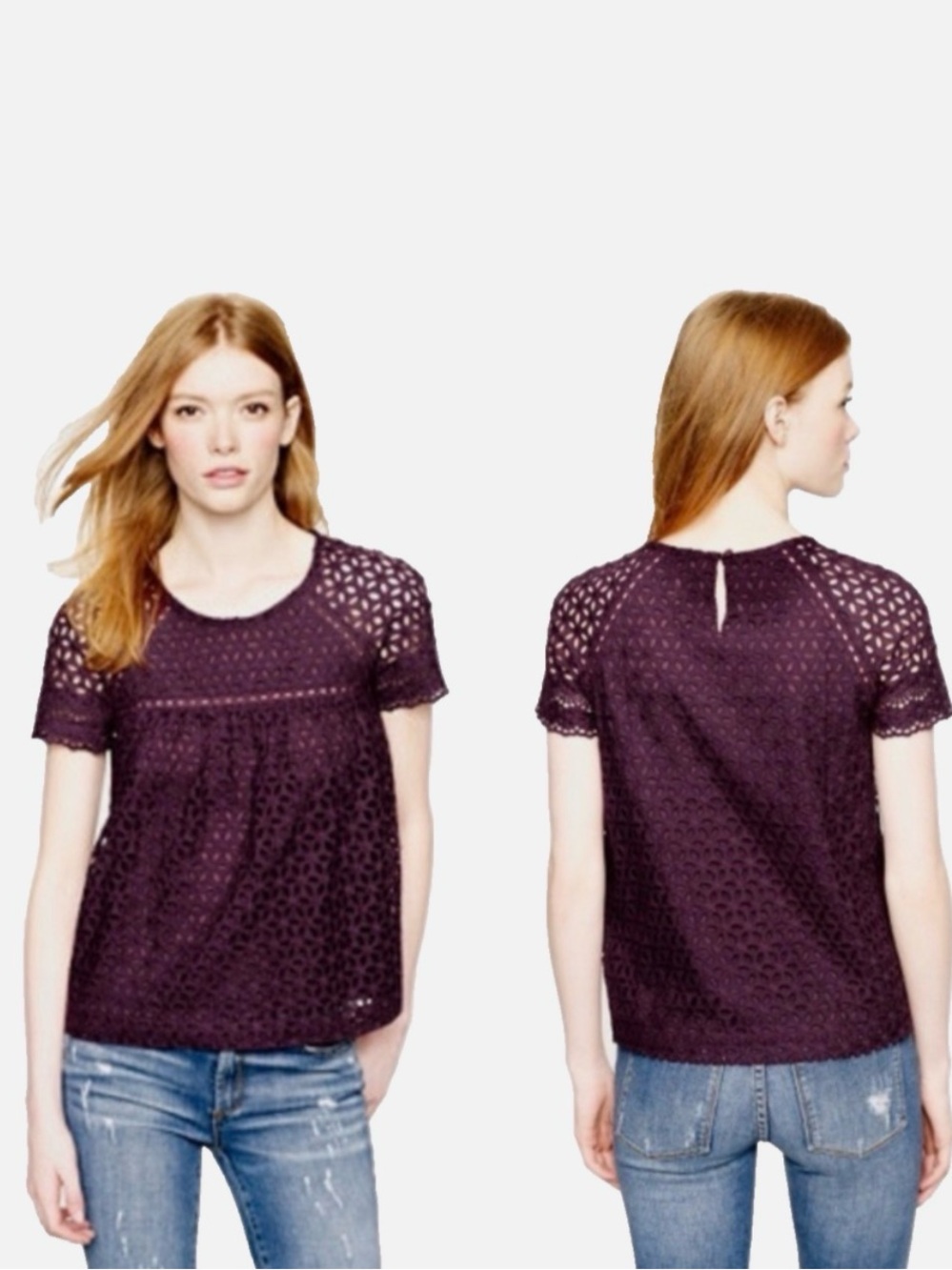 J.Crew Eyelet Cotton Top Plum Purple Size 10